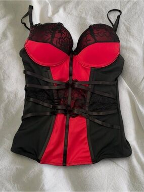 Red & Black Lace Bustier Corset - Women Intimates